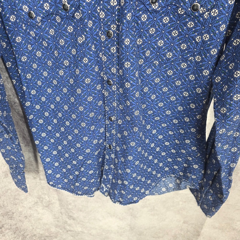 Wrangler 20X Western Shirt Mens Small Blue Pearl Snap Cowboy Rodeo‎ Sawtooth - Picture 2 of 11